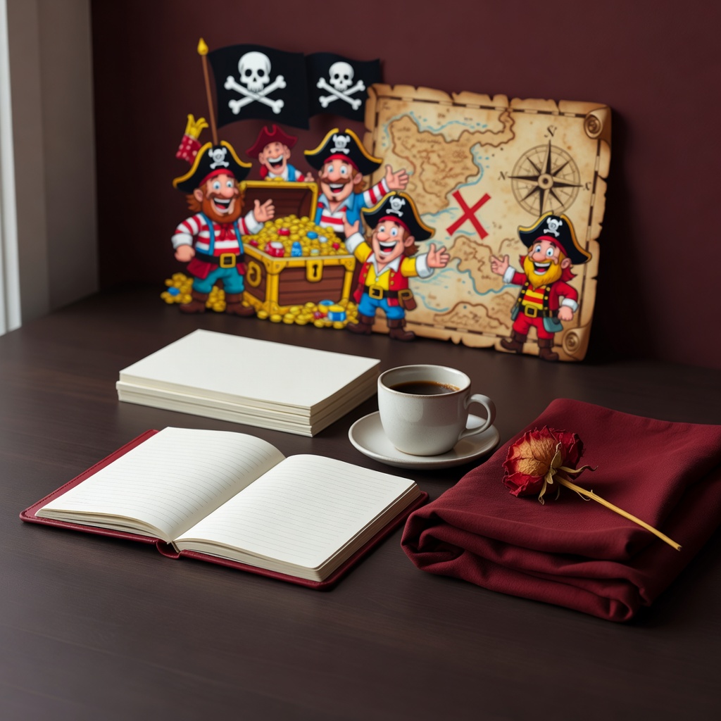 Vintage pirate treasure map with compass rose